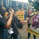 Melanie Subono campaigns against orangutan slaughter in Jakarta on 24 November 2011